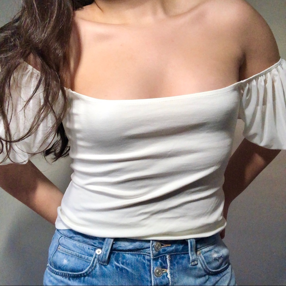 Free People White Mesh Sleeve Top